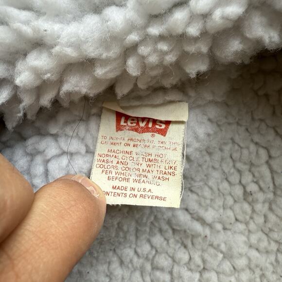 Vintage Levis Sherpa Trucker Jacket 44 Blue 80s Heavy Denim Outerwear USA - Picture 11 of 12